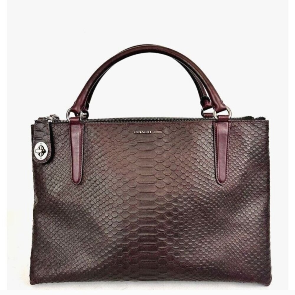 Stunning Coach Borough Turnlock Embossed Python Leather Satchel. Crafted in exq